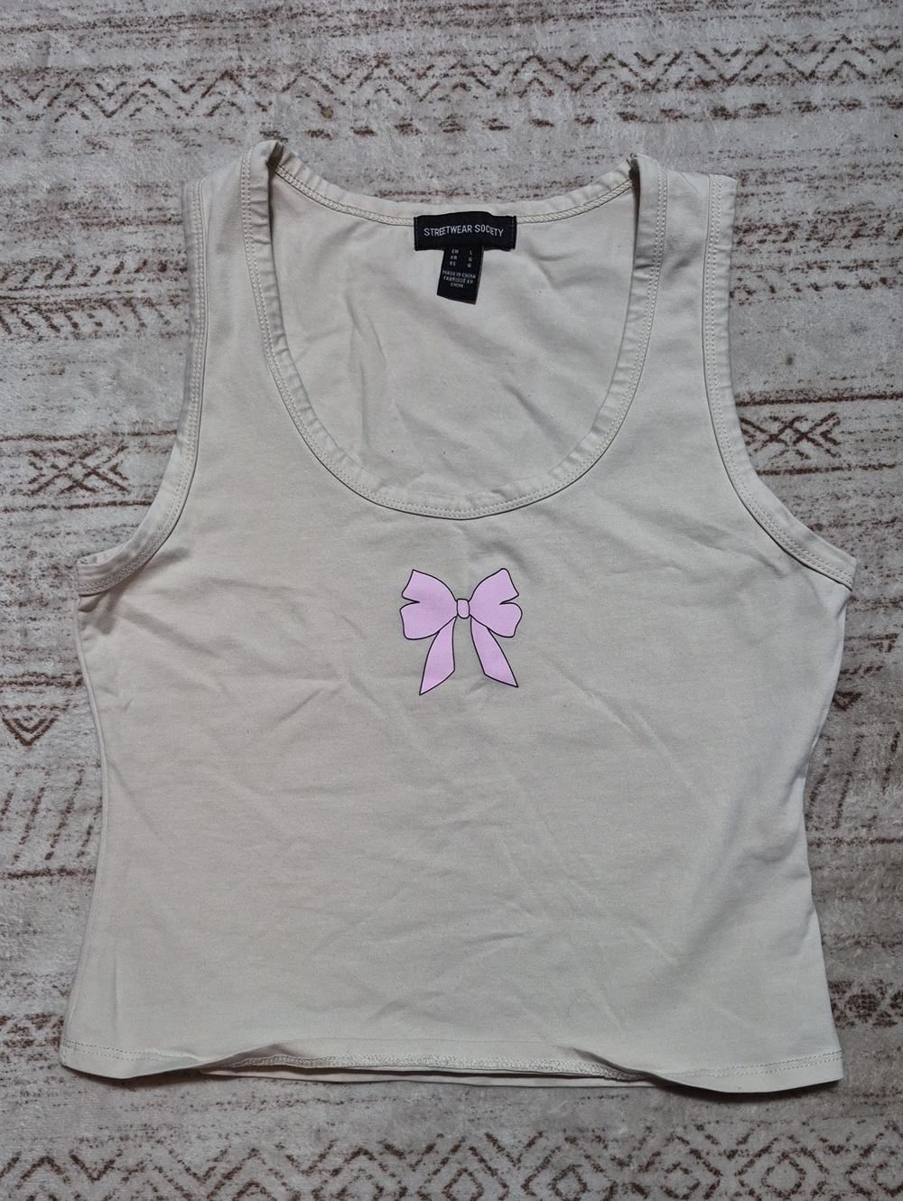 Streetwear Society Cream Tank with Pink Bow Graphic